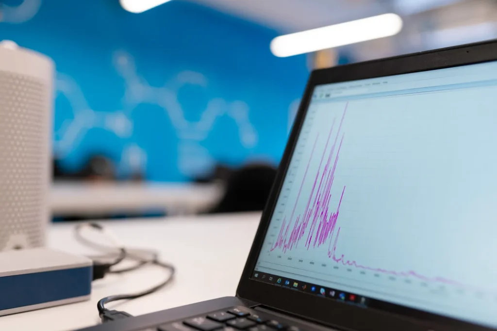 Laptop screen showing financial data and graphs, representing AI-ready practice management software for accounting firms